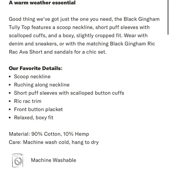 Tuckernuck Black Gingham Ric Rac Tully Top - Picture 3 of 5